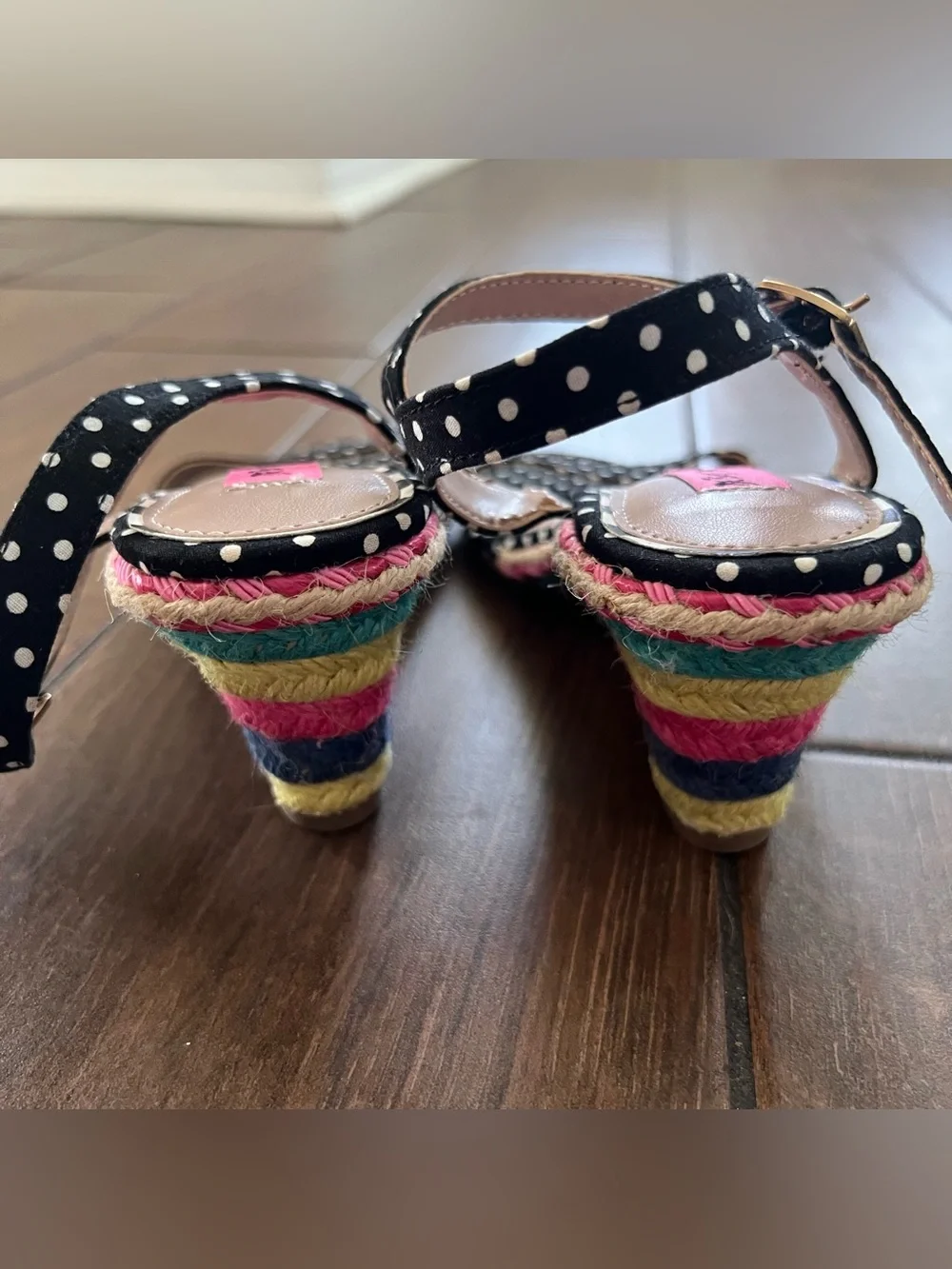 Betsey Johnson Polka Dot Rainbow Espadrille Wedge Open Toe Sandal size 6